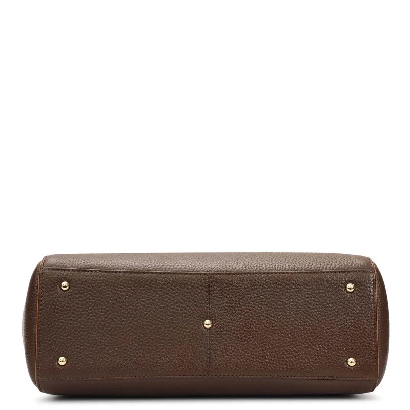 Da Milano Mocha Medium Wax Leather Tote - Mocha for Women | Best Price UAE